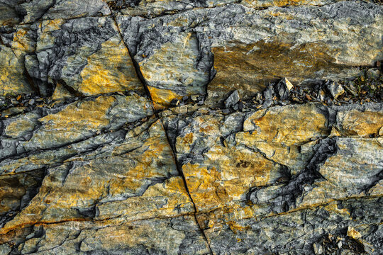 Abstract metamorphic rock texture with gray and gold veins