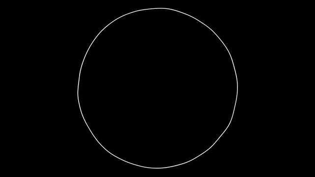 線で描かれた円のシェイプがノイズで変形する、4K画質、背景透過のループ素材