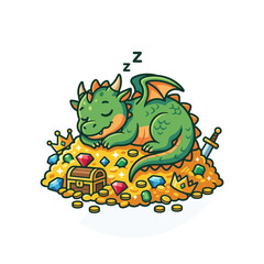 Fototapeta premium Sleeping Cartoon Dragon on Treasure Pile.