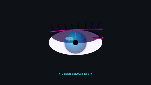 Abstract digital motion graphic featuring a blinking eye element with halloween style neon strokes and cyberpunk makeup aesthetics captured within a sleek minimalist animated visual display