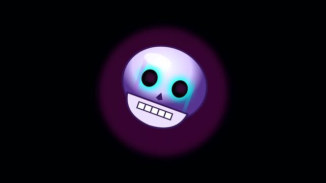 A glowing holographic skull animated with vivid blue lights displaying halloween vibes and futuristic cyberpunk makeup style in a sequence of fluid digital motion graphics