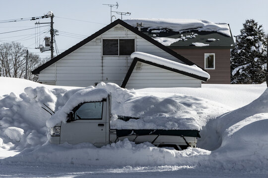 Small Truck Buried in Deep Snow in Niseko Hokkaido