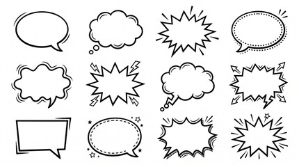 Fototapeta premium Hand drawn comic speech bubbles set with thought bubble dialogue collection