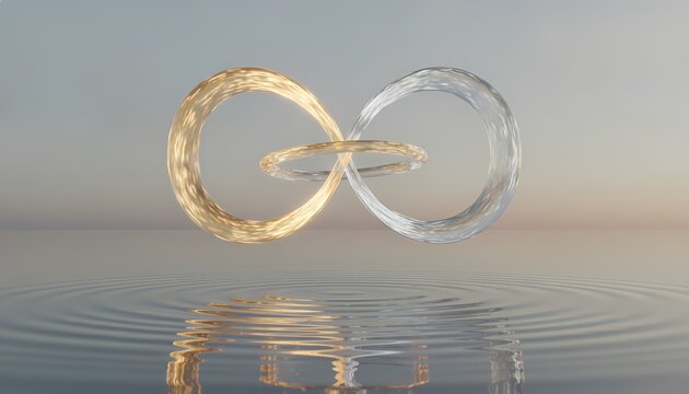Gold and silver wedding rings intertwined on water. Elegant matrimony jewelry reflecting eternal love and unity.