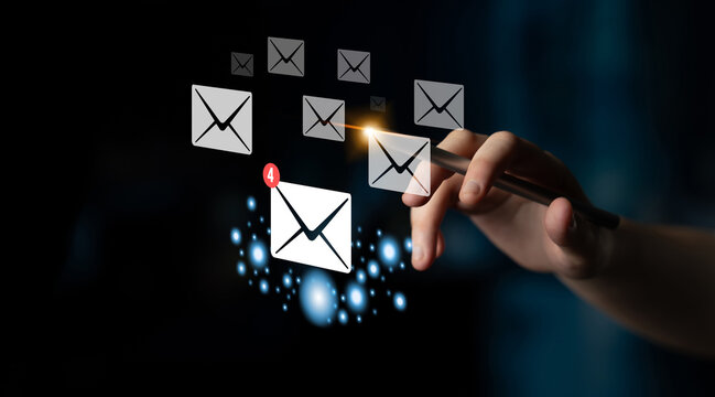 An email inbox with a new message notification alert. A concept of digital communication, correspondence, and unread electronic mail. Motif