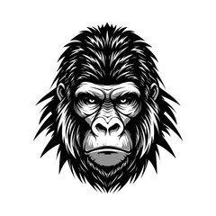 Obraz premium Intense Gorilla Head Illustration Black and White.