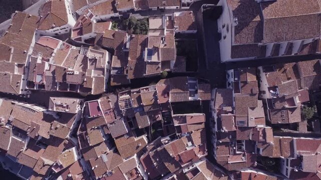 Aerial views of a small Spanish coastal town in the north eastern territory of Catalonia. Cadaques, Spain