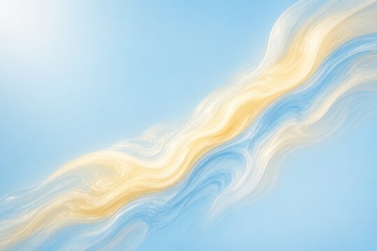 Abstract blue and gold flowing wave background with soft pastel fluid texture