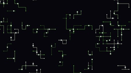 Fototapeta premium Green Digital Circuit Pattern with Glowing White Nodes on Black Background