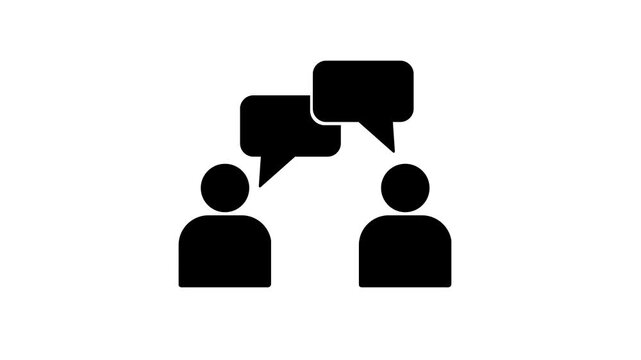 Animated Users Chatting Black Speech Bubbles on Clean white Background for Social Media Communication and Messaging Concept Presentation Video Asset.