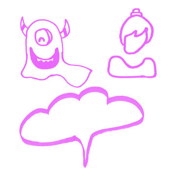 Set of hand-drawn monster and person doodles with speech bubble icon handdrawn collection minimalist whimsical illustration creative decoration creature portrait dialogue communication