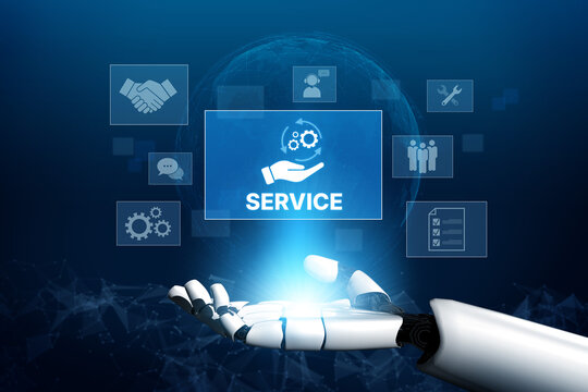 AI-assisted support system for business services showing hands-on process, communication, and teamwork icons Vouch