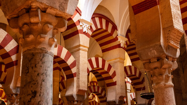 Moorish arches inside Mezquita-Catedral of Cordoba, Spain