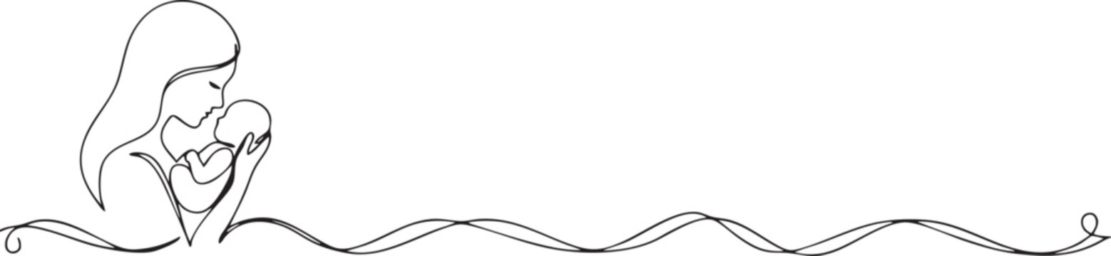 Mother and baby line art vector illustration, mothers day celebration.