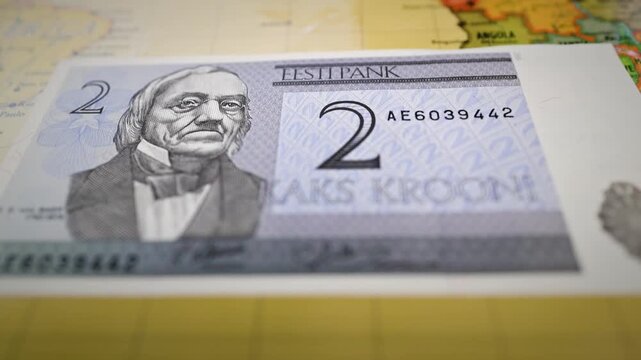 Estonian Two Krooni Banknote Featuring Portrait and Test Bank Inscription