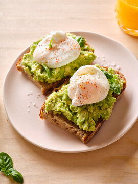 Avocado and poached egg on toast for brunch