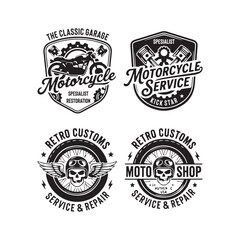Fototapeta premium Retro Custom Motorcycle Garage Logo Badge Collection Skull Helmet Vintage Vector