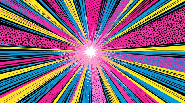 Modern creative pop art vibrant comic background with colorful explosion effects, dynamic cartoon design and bold abstract elements creating energetic retro style for posters, banners digital artwork