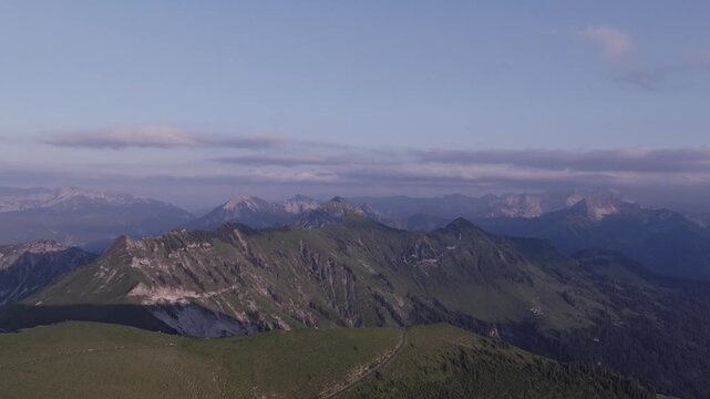 Sunset over beautiful mountain panorama in the Alps. Achenkirch, Austria