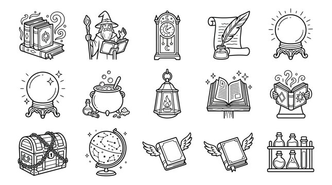 Magic Symbols Collection: Wizard, Spellbook, Crystal Ball, Potion