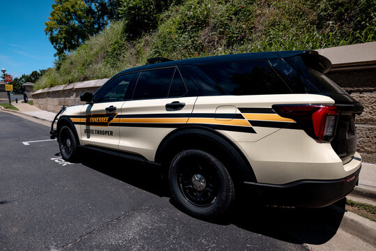 Nashville, Tennessee - June 5, 2026: Tennessee Highway Patrol SUV parked near the Tennessee State Capitol in Nashville, Tennessee, USA.