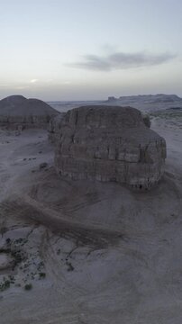 Orbiting Al Arbaa Mountain at Sunset in Al Ahsa Desert, Saudi Arabia