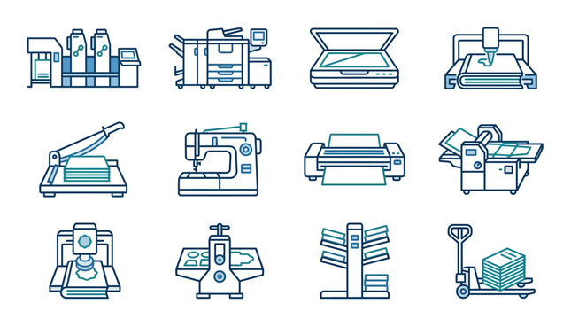 Printing and Graphic Design Equipment Icons Set