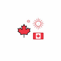 Fototapeta premium Canada Day Celebration Elements Featuring Red Maple Leaf National Flag and Fireworks Vector Graphic