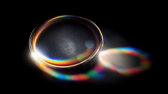 Modern Diwali overlay background with circular glass prism reflection, rainbow dispersion rings for Deepavali festive graphic card