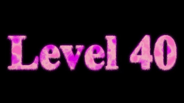 LEVEL 40 text animation on black background. typography ideal for gaming progress, level 40 text bounce animation with glow effect