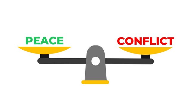 Conflict Outweighs Peace on Balance Scale Illustrating Global Imbalance