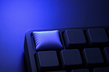 Fototapeta premium Blue and purple custom keycap on a dark mechanical keyboard