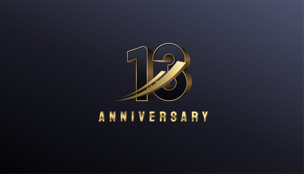 Elegant Gold 3D Rise Arrow Number 13th, 13th Happy Anniversary with Simplicity, Geometric and Modern.