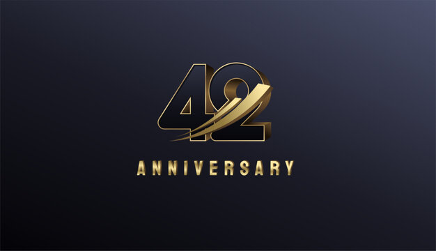 Elegant Gold 3D Rise Arrow Number 42th, 42th Happy Anniversary with Simplicity, Geometric and Modern.