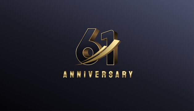 Elegant Gold 3D Rise Arrow Number 61th, 61th Happy Anniversary with Simplicity, Geometric and Modern.