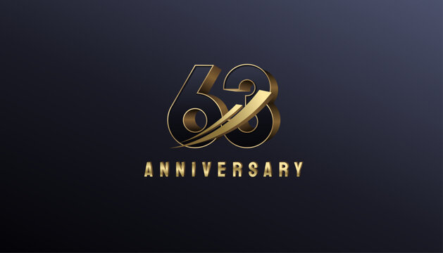 Elegant Gold 3D Rise Arrow Number 63th, 63th Happy Anniversary with Simplicity, Geometric and Modern.