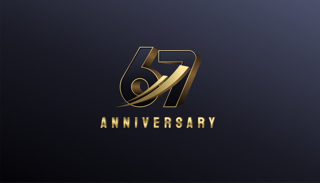 Elegant Gold 3D Rise Arrow Number 67th, 67th Happy Anniversary with Simplicity, Geometric and Modern.
