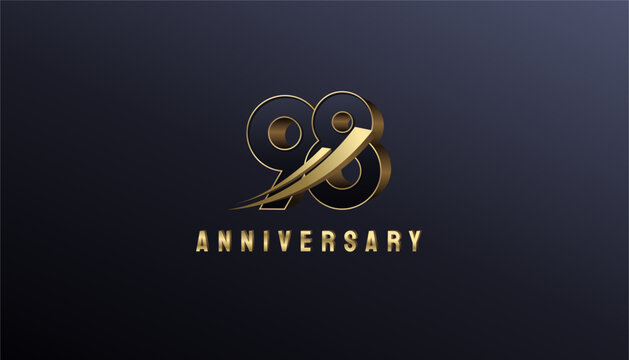 Elegant Gold 3D Rise Arrow Number 98th, 98th Happy Anniversary with Simplicity, Geometric and Modern.