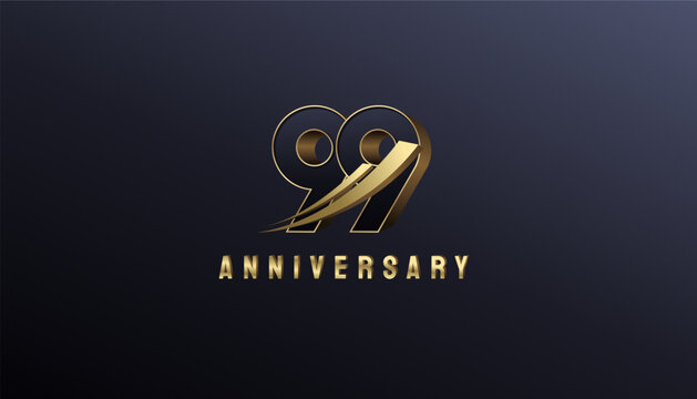 Elegant Gold 3D Rise Arrow Number 99th, 99th Happy Anniversary with Simplicity, Geometric and Modern.