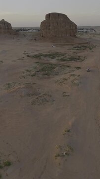Close Aerial View of Al Arbaa Mountain at Golden Hour, Al Ahsa