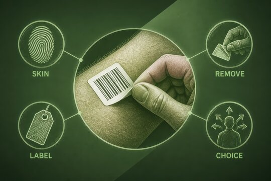 Barcode Label Being Removed From Skin in Identity Choice Concept