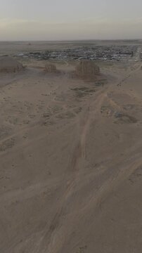 Aerial Approach to Al Arbaa Mountain at Golden Hour, Al Ahsa, Saudi Arabia