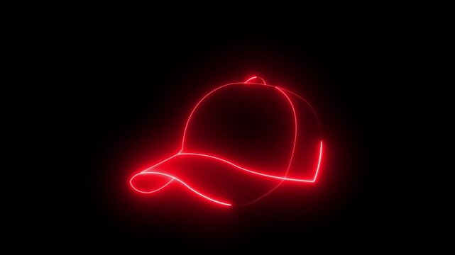 Glowing neon Baseball cap icon isolated on black background. sports cap icon. uniform cap or hat icon. baseball uniform cap, representing sports and leadership. 4k