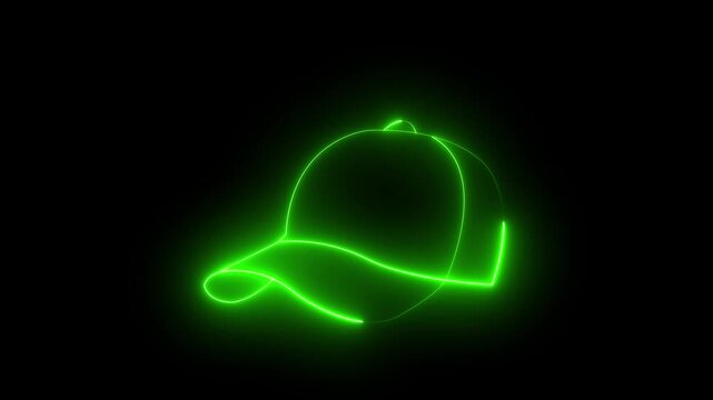 Glowing neon Baseball cap icon isolated on black background. sports cap icon. uniform cap or hat icon. baseball uniform cap, representing sports and leadership. 4k