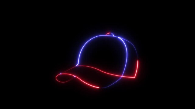 Glowing neon Baseball cap icon isolated on black background. sports cap icon. uniform cap or hat icon. baseball uniform cap, representing sports and leadership. 4k