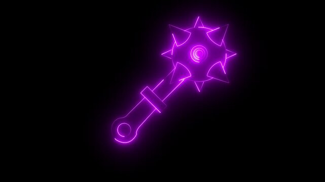 Glowing neon Medieval chained mace ball icon isolated on black background. Medieval weapon icon animation. Morgenstern medieval weapon or mace with spikes. 4k 
