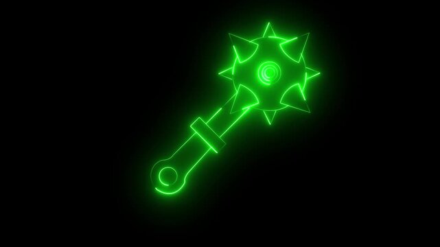 Glowing neon Medieval chained mace ball icon isolated on black background. Medieval weapon icon animation. Morgenstern medieval weapon or mace with spikes. 4k 