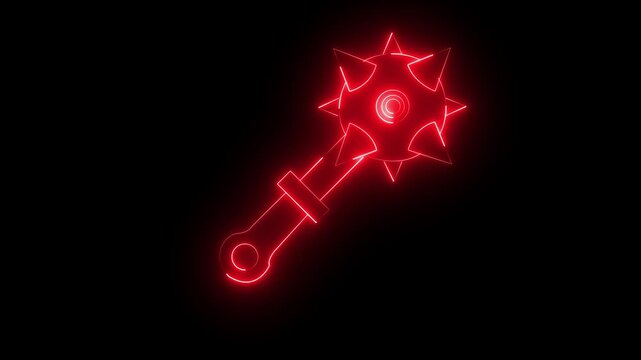 Glowing neon Medieval chained mace ball icon isolated on black background. Medieval weapon icon animation. Morgenstern medieval weapon or mace with spikes. 4k 
