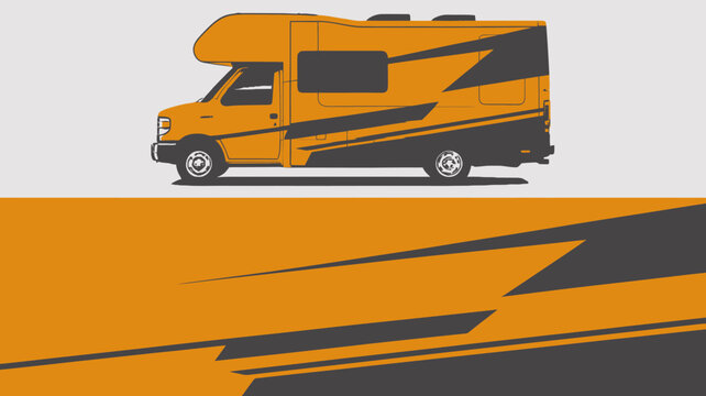 Orange Motorhome Recreational Vehicle Side View.