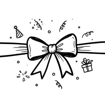 The Image Is A Black And White Line Drawing Of A Large Bow With A Ribbon